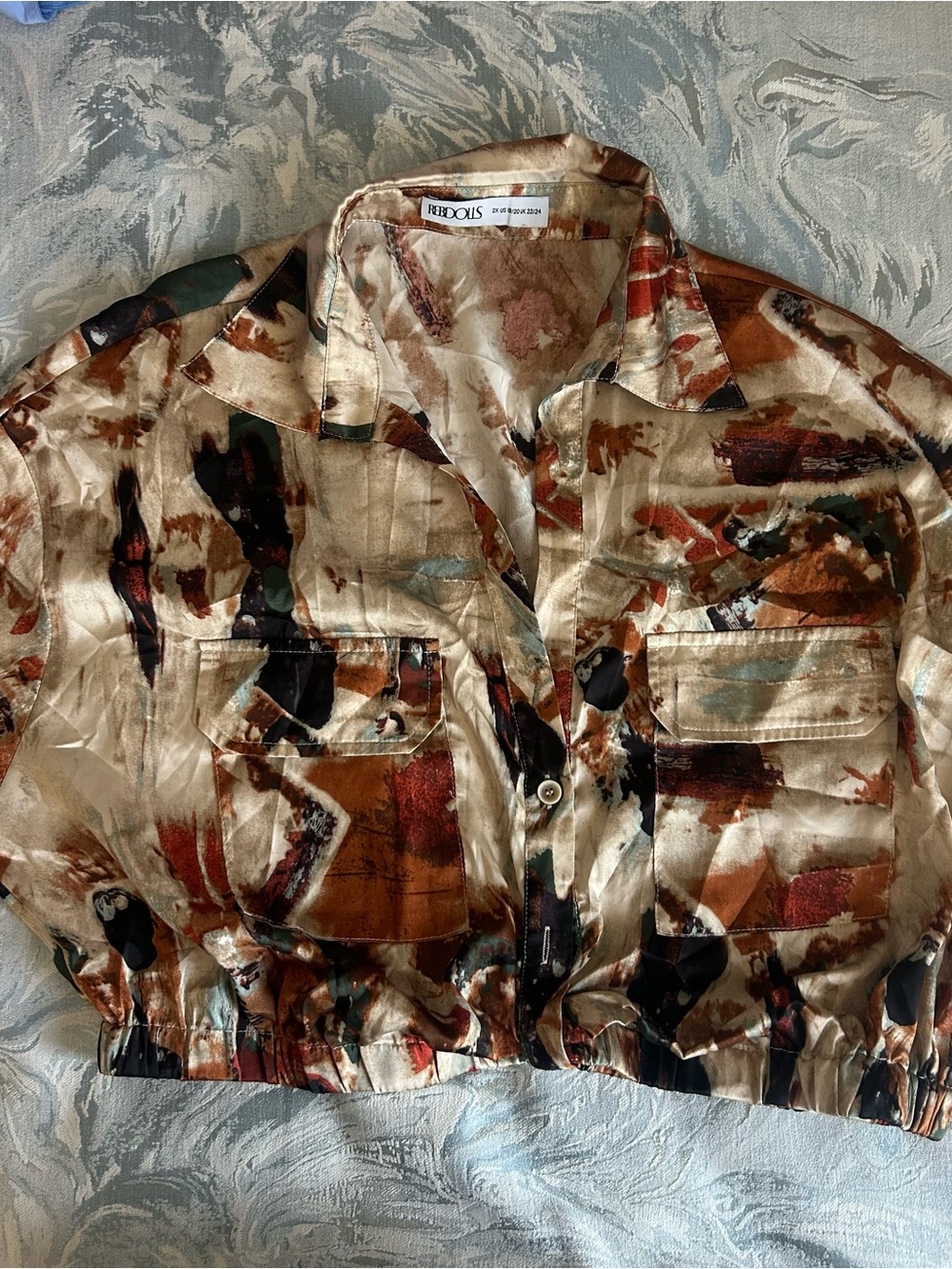 Women Beige Abstract Print Satin Set top and bottom